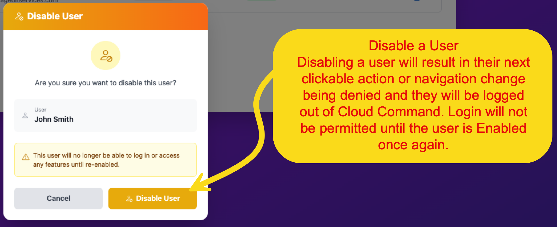 Disable User confirmation dialog warning that the user will no longer be able to log in