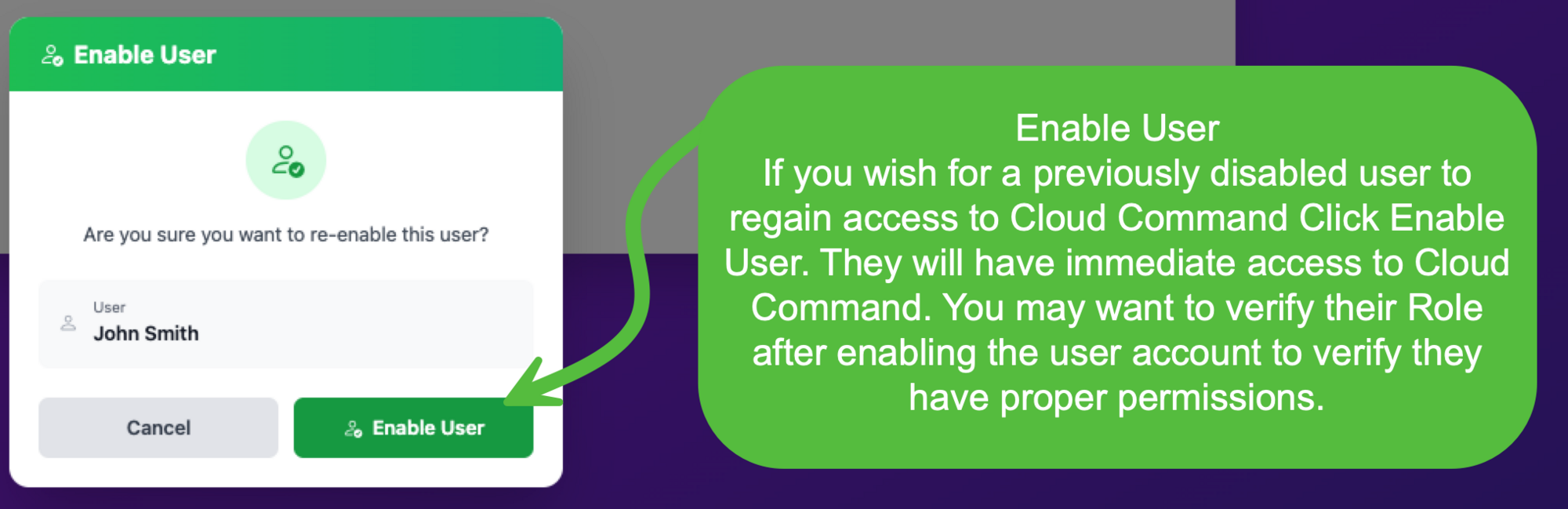 Enable User confirmation dialog to re-enable a previously disabled user
